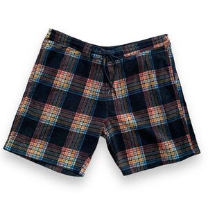 Vissla Sofa Surfer Shorts Black Plaid Recycled Polyester Lightweight Fleece
